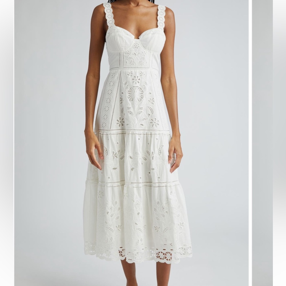 Farm Rio White Richelieu Sleeveless Midi Dress